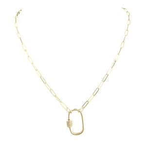 Silver Paper Clip Style Chain Necklace 18" with CZ and Carabiner Clasp (SVXX010)